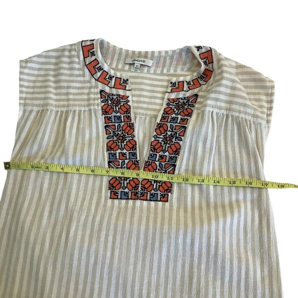 Madewell Womens Tunic Embroidered Stitch Boho Aztec Design Top Size XS Cotton - Picture 3 of 9